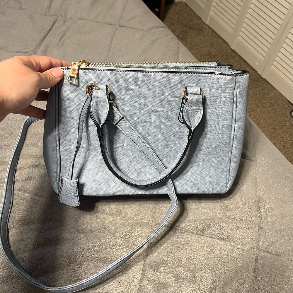 JustFab Light Blue Satchel with Structured Design and Silver Hardware